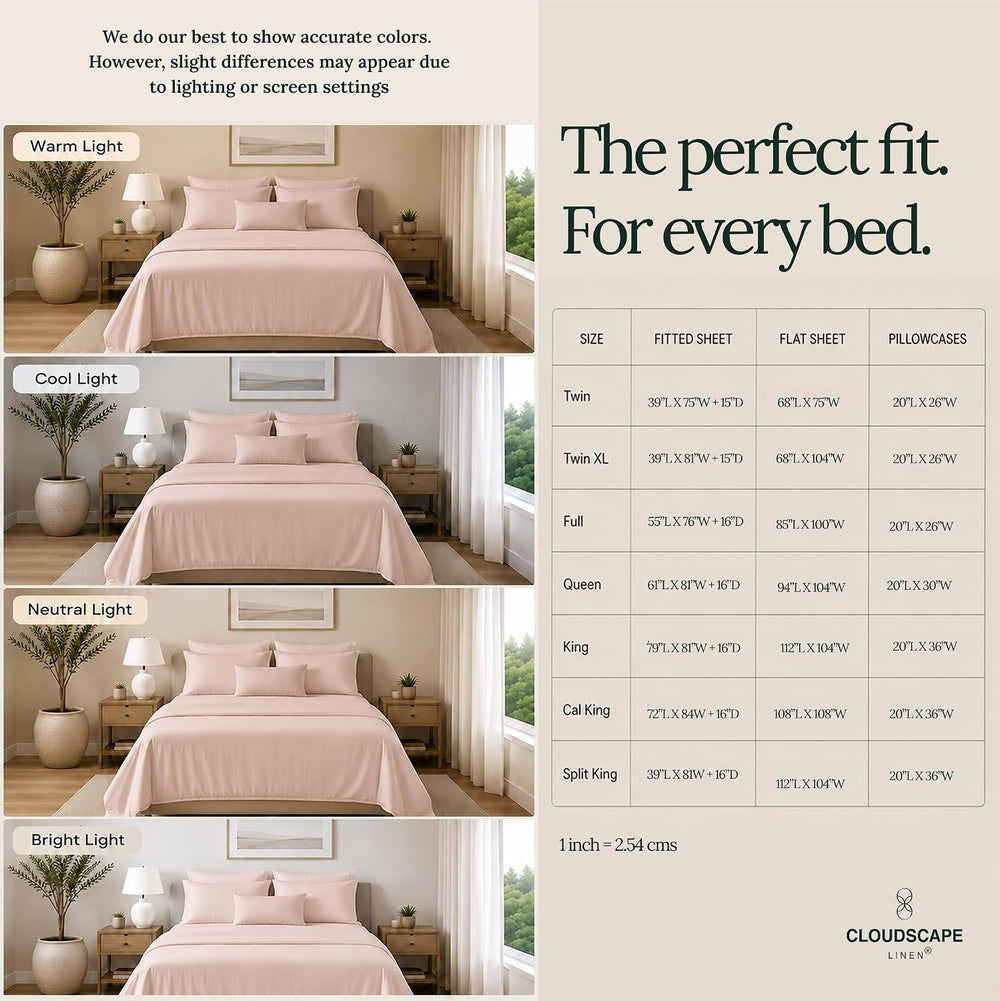Cloud Scape Split King Sheets 100% Egyptian Cotton Sateen - Sepia Rose