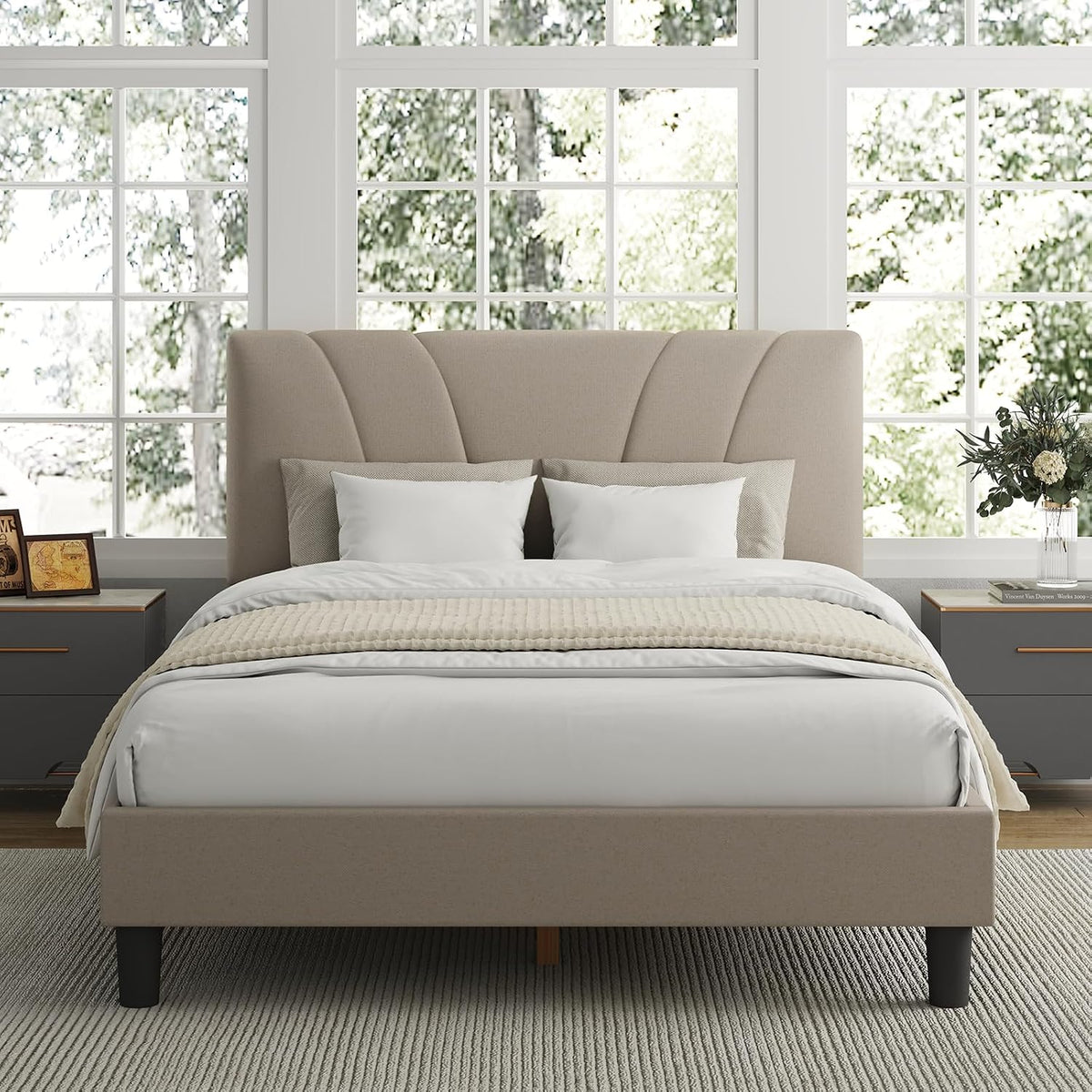 avenco king bed frame, upholstered platform bed frame, main product view