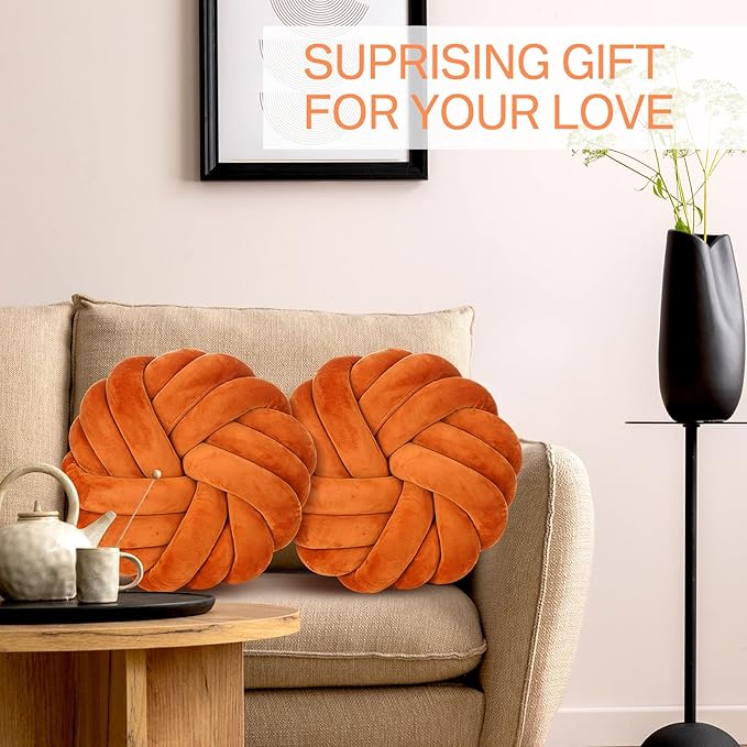 Fumete 2 Pcs 14 Inches Knot Pillow Round Throw Soft Plush Knot Ball Pillow - Image 7