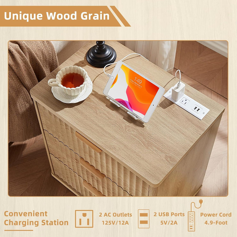 LEYAOYAO Fluted Dresser and 3 Drawers Nightstand Set of 2, Wood 48" Wide...