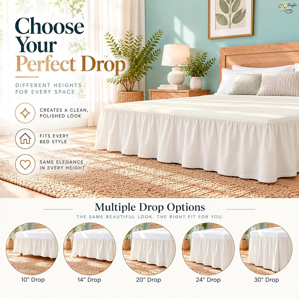 Cottington Lane Full Size Ruffle Bed Skirt 18 Inch Drop, Ivory