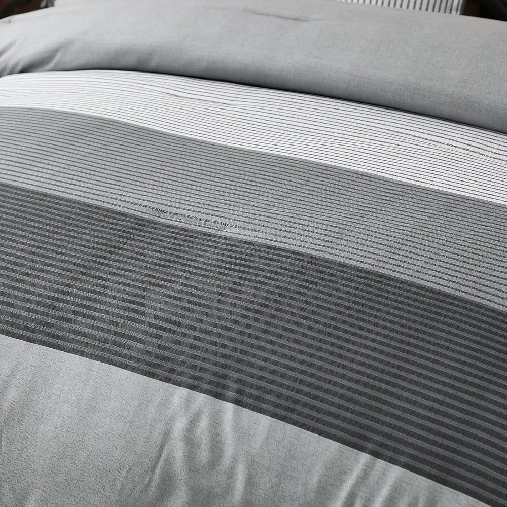 WONGS BEDDING Grey Comforter Set Queen, Reversible Grey Striped Patchwork Dow...