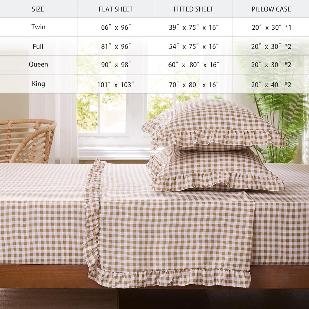 Gingham King Sheet Set, Lightweight Super Soft Brushed Microfiber Plaid Bed S...