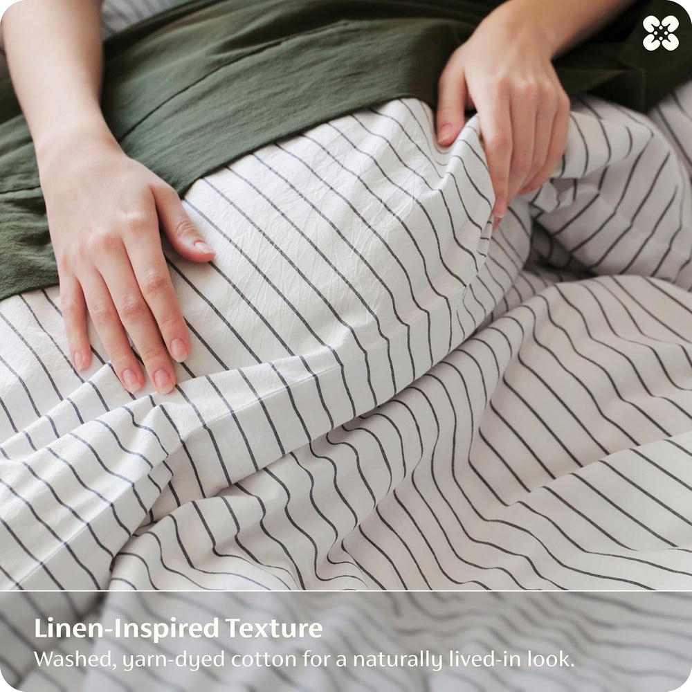 Bedsure PureWoven Striped Duvet Cover Set Linen‑Like, King Size, 3-PC