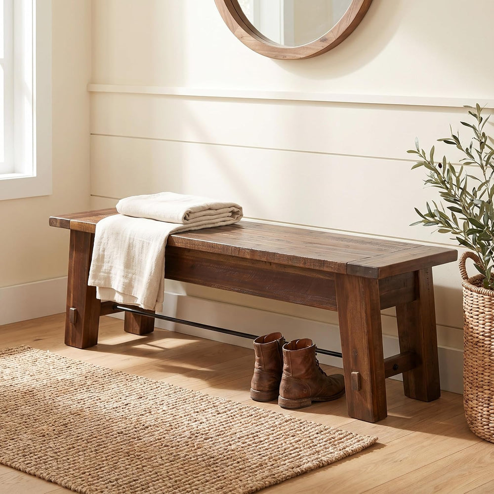 Alaterre Durango Rustic Industrial Solid Wood Entryway Bench, Natural, 60”