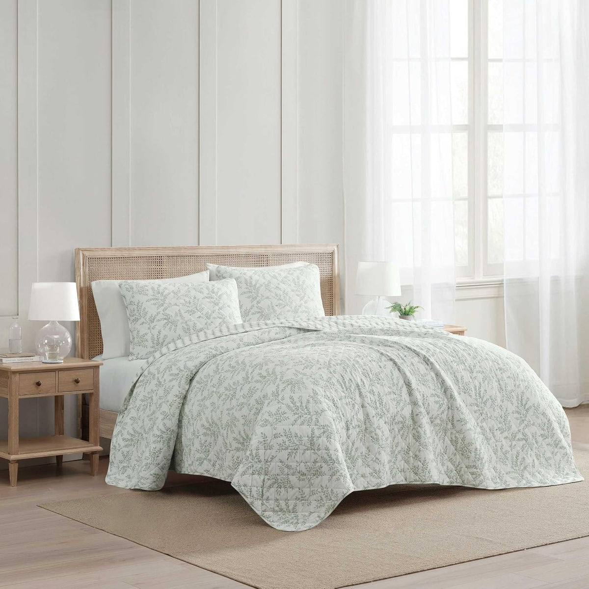 martha stewart - king quilt set, lightweight bedding, front angle view