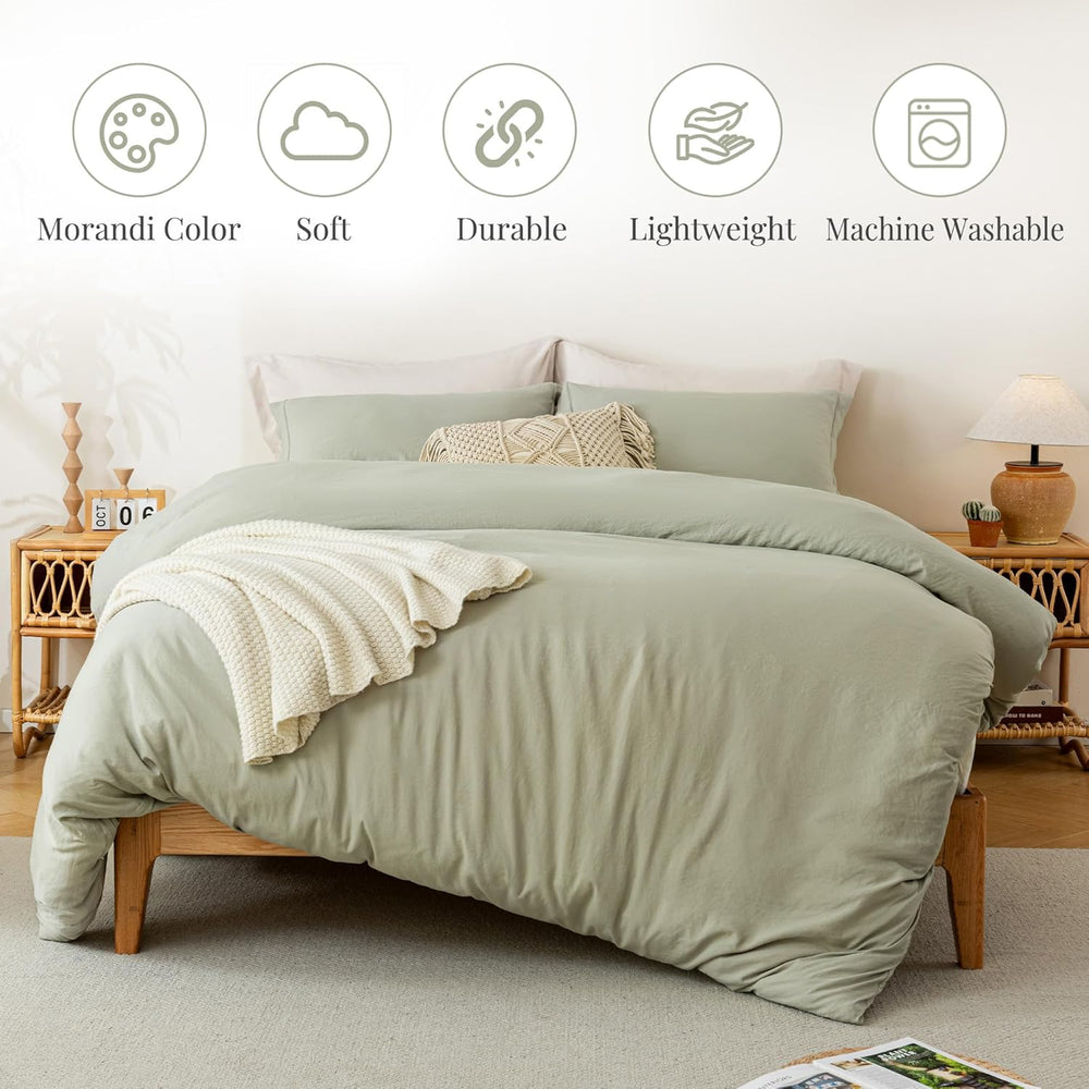 MILDLY Duvet Cover King Ultra Soft Comforter Cover Set 3pcs, Mist Sage