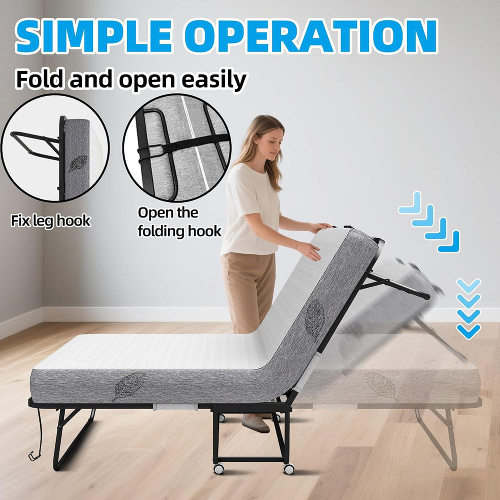 Folding Bed with Mattress 75" x 31" for Adults Single Cot Size Roll...
