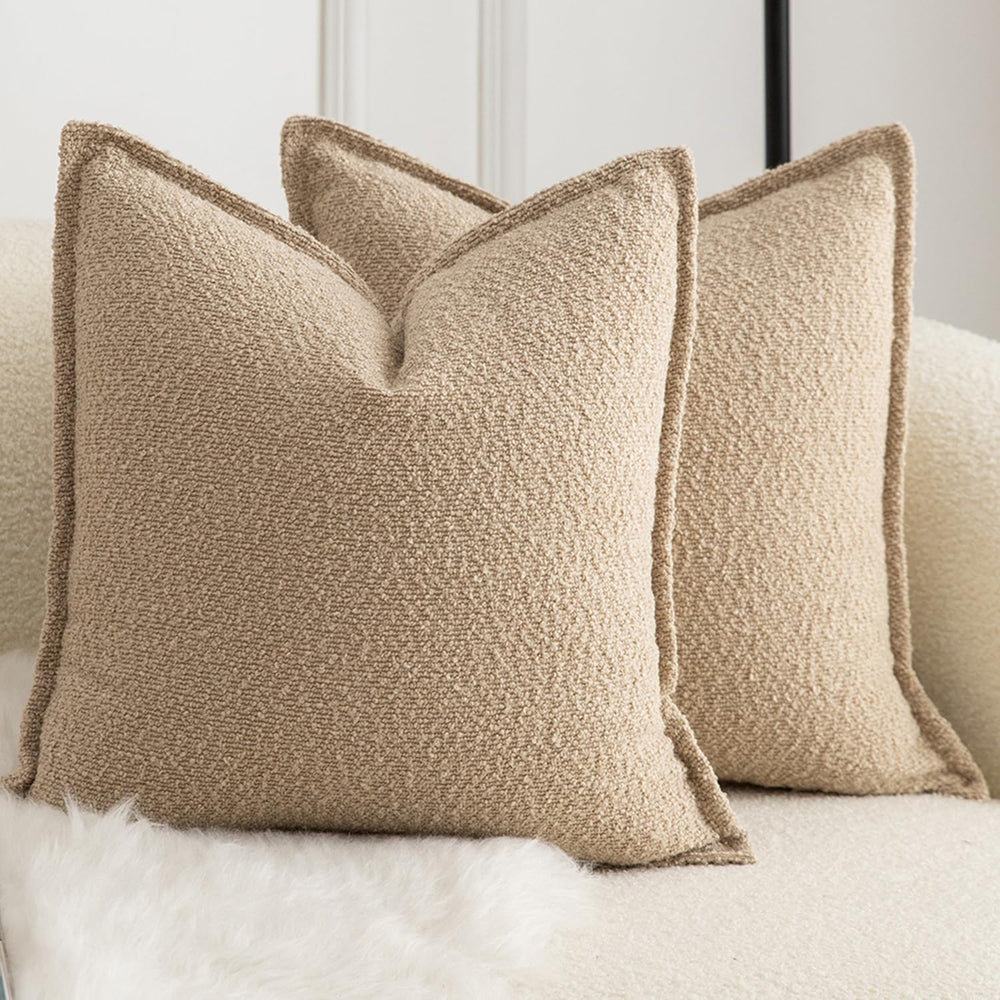 MANDIOO Pack of 2 Decorative Throw Pillow Covers Accent Solid Woven Textured ...