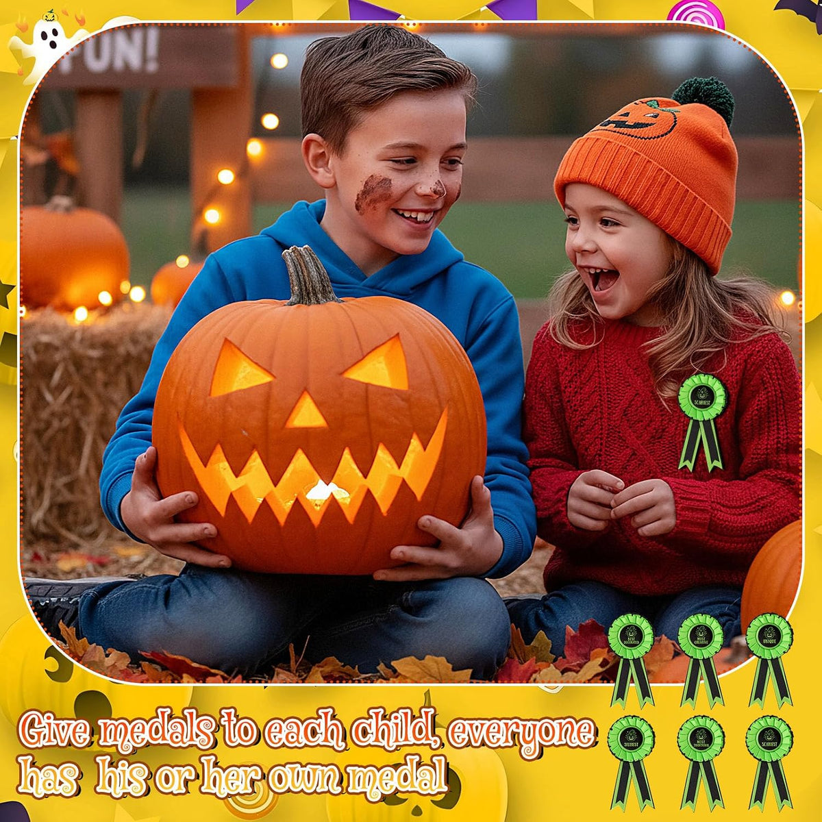 LemonRoad 20 Pcs Halloween Pumpkin Carving Kit Includes 6 Carving Tools, 2 Tablecloth, 6 Awards Ribbon, 6 Apron, Halloween Decor for Pumpkin Party supplies