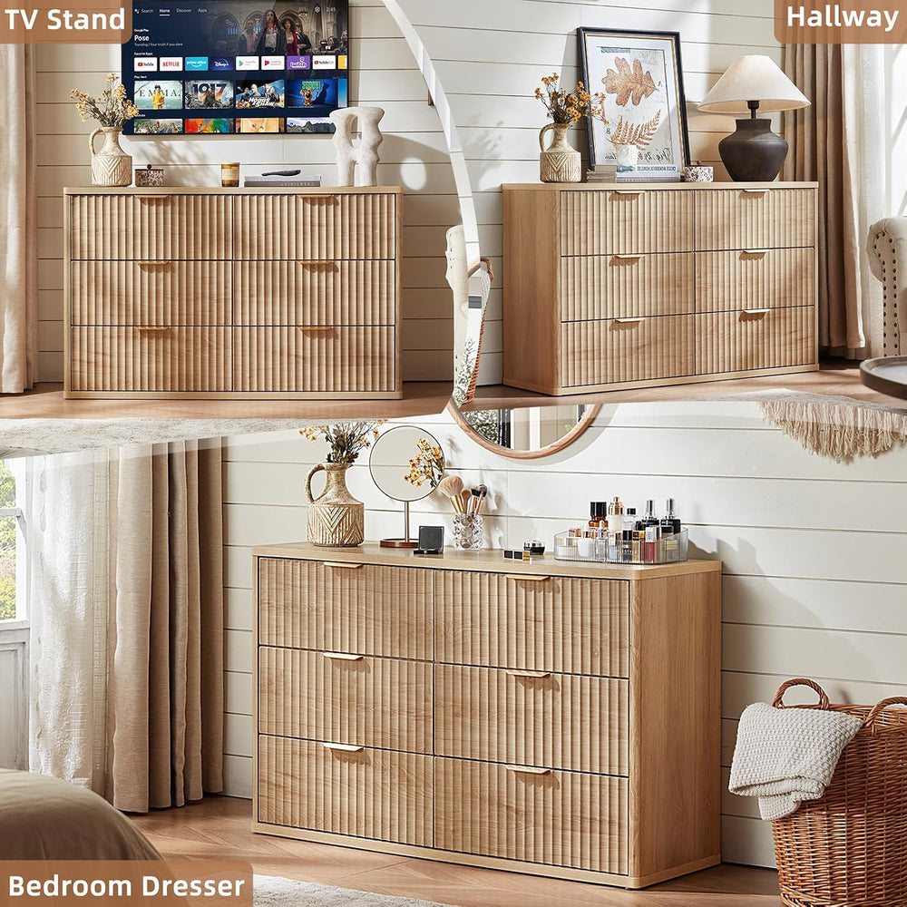 LEYAOYAO Fluted Dresser and 3 Drawers Nightstand Set of 2, Wood 48" Wide...