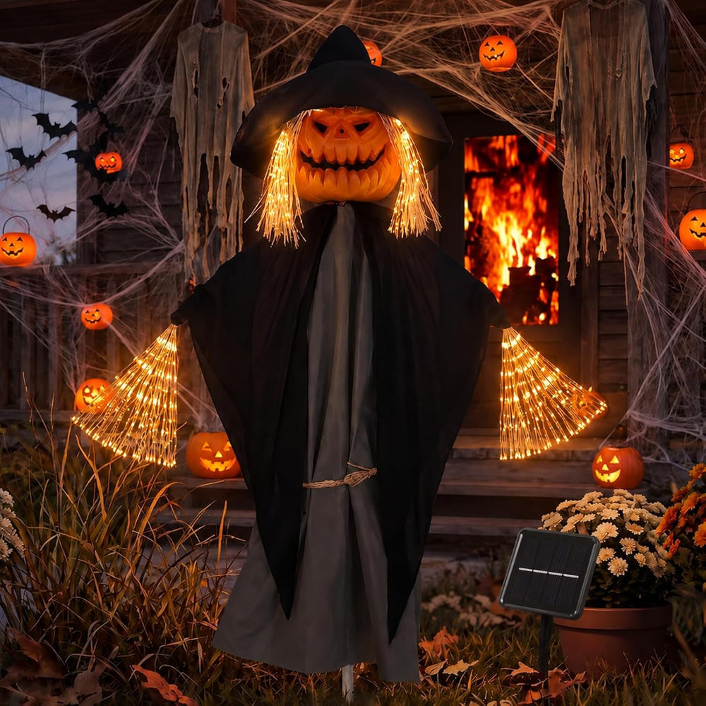 Tujoe Halloween Scarecrow Decor Pumpkin Ghost Scarecrow Solar Light Decor