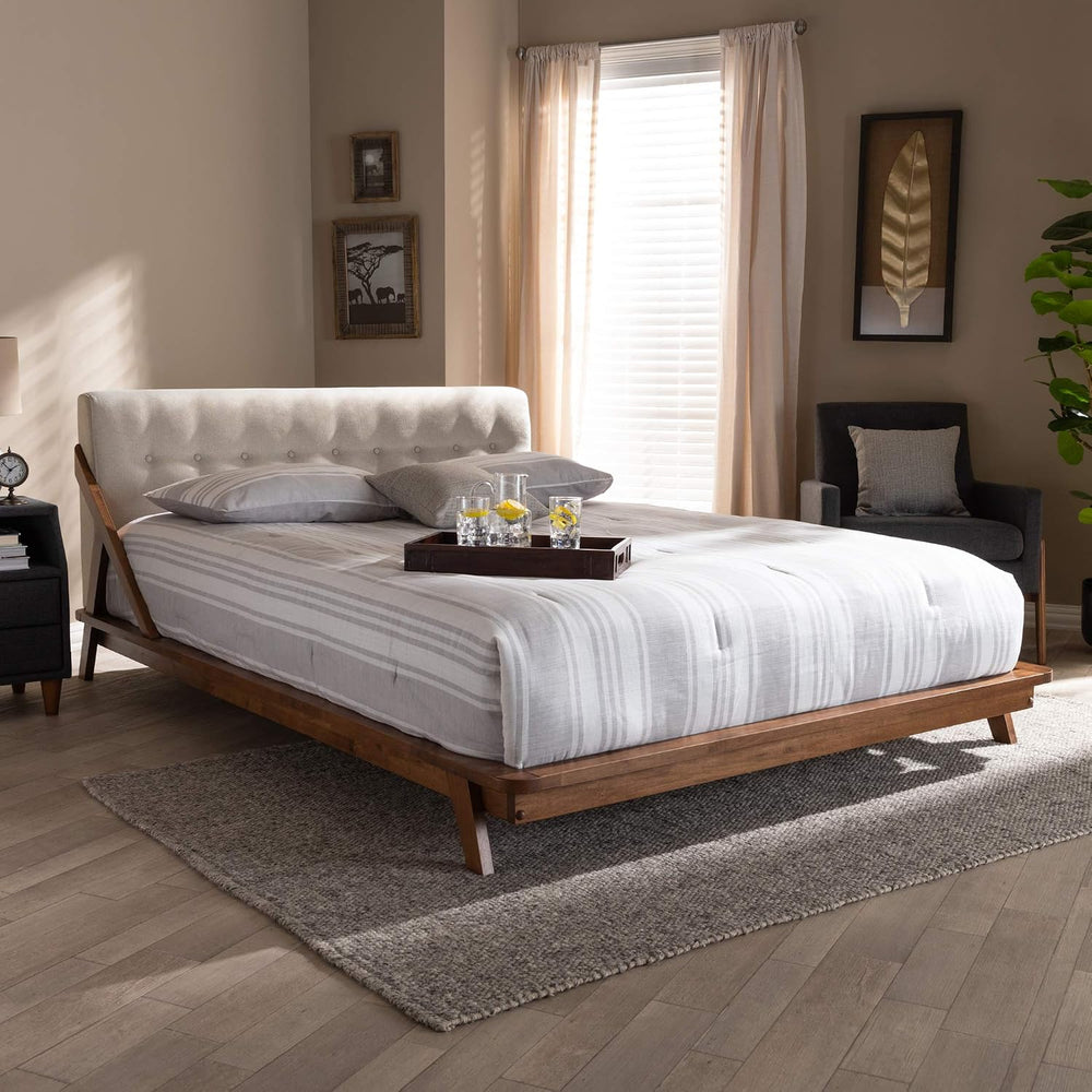 Baxton Studio Beds (Platform), Queen, Beige/Walnut