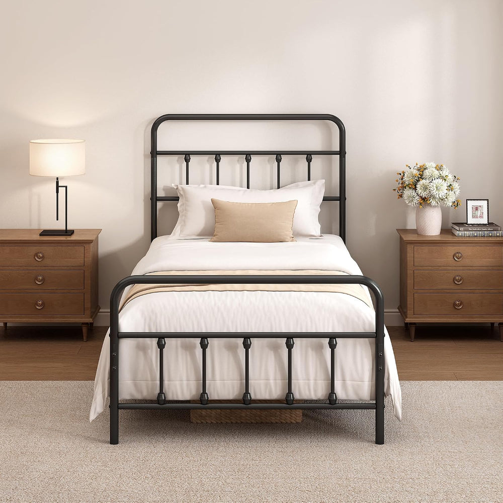 Twin Size Metal Bed Frame with Headboard and Footboard,Black