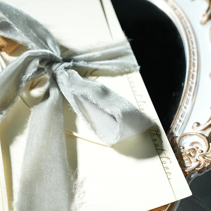 Silver Velvet Ribbon 1.5 inch Silver Frayed Velvet Raw Edge Ribbon - Image 9