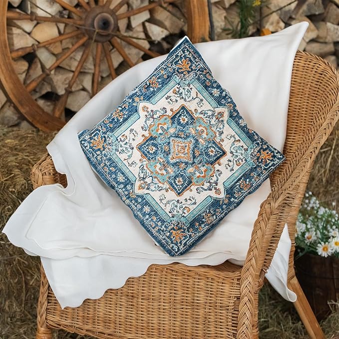 Bohemian Pillow Covers | Vintage Floral & Carpet Design | Double Sided Blue - Image 7