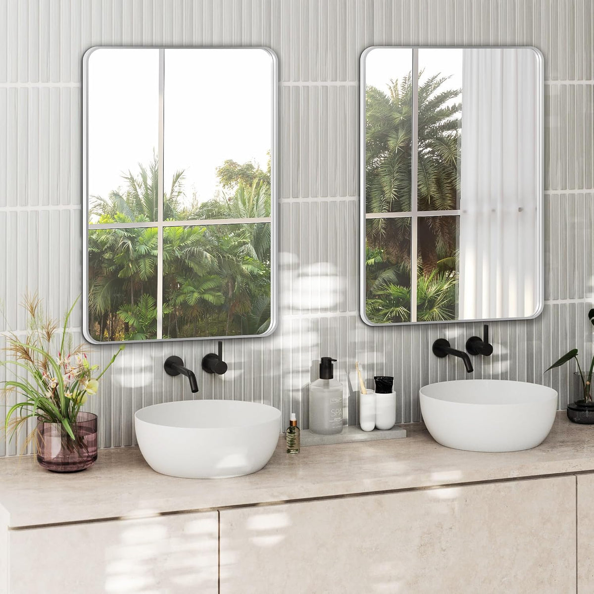 delma bathroom vanity mirror, silver framed mirror for on a desk or shelf