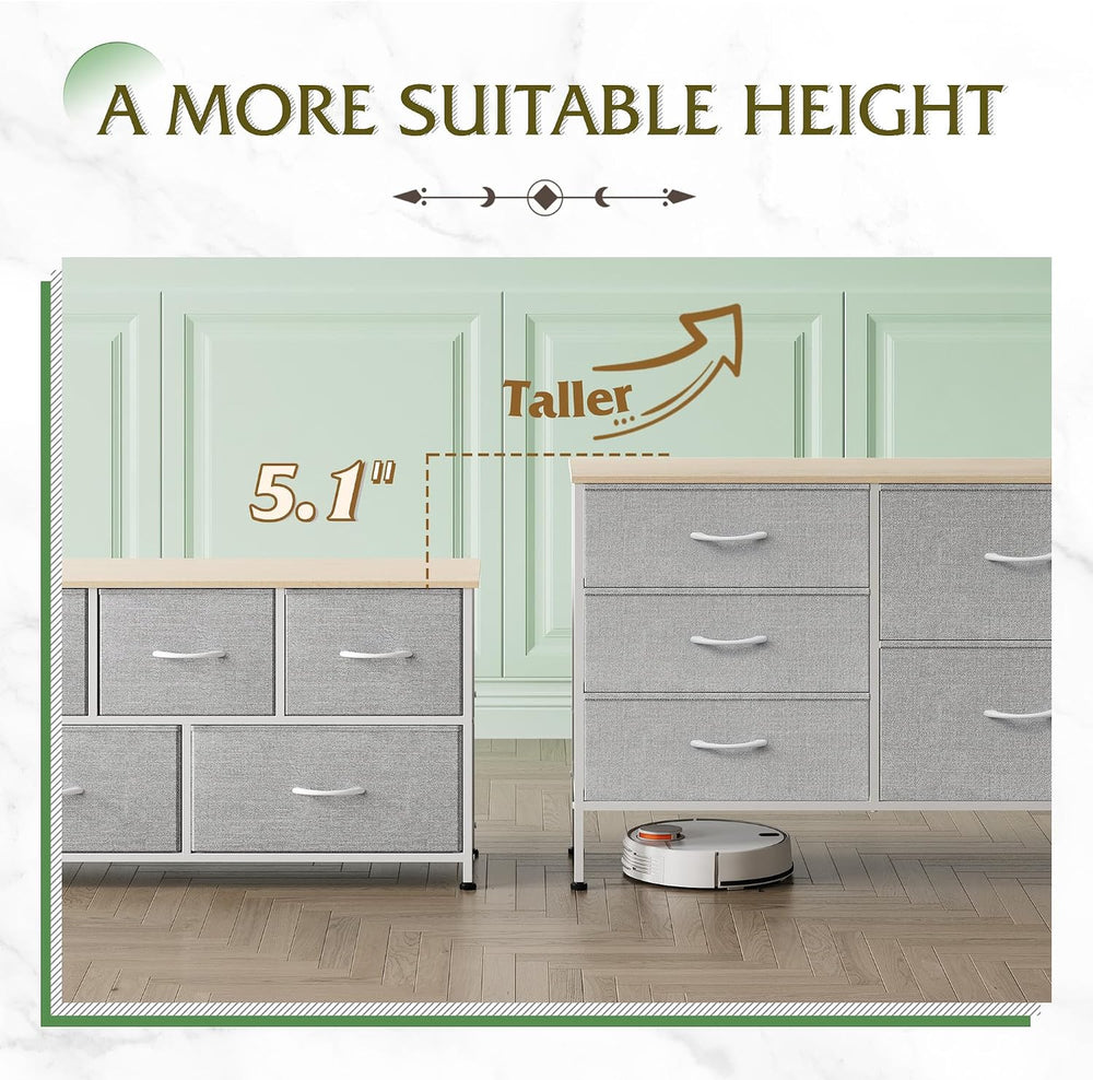 WLIVE 5 Drawer Fabric Dresser for Bedroom, Wide Storage Chest, Light Grey