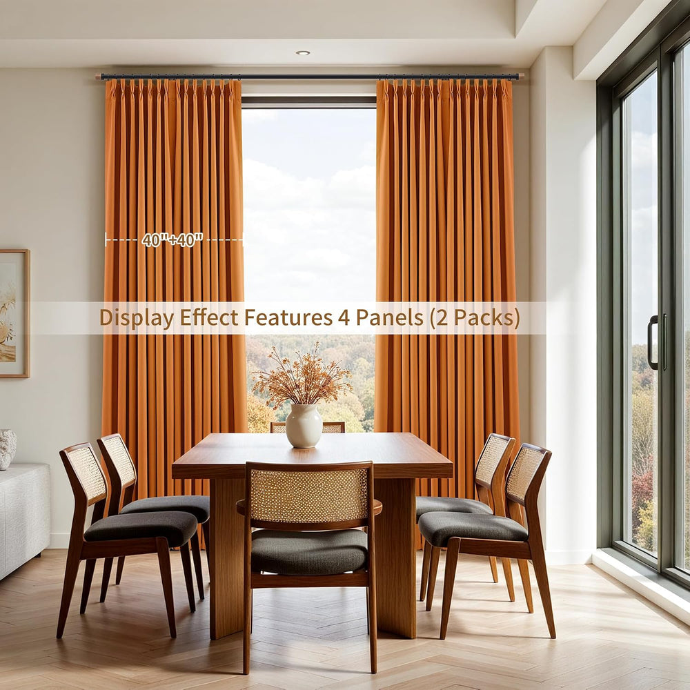 Joywell 100% Blackout Linen Pinch Pleated Curtains 84 in for Bedroom Orange