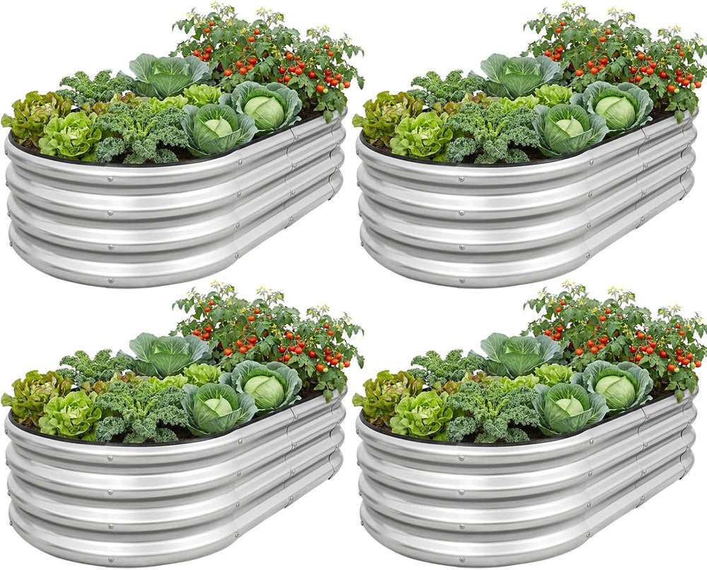 1MORE Galvanized Raised Garden Bed Outdoor,Planter Bed 4x2x1ft,Silver,4-Pk