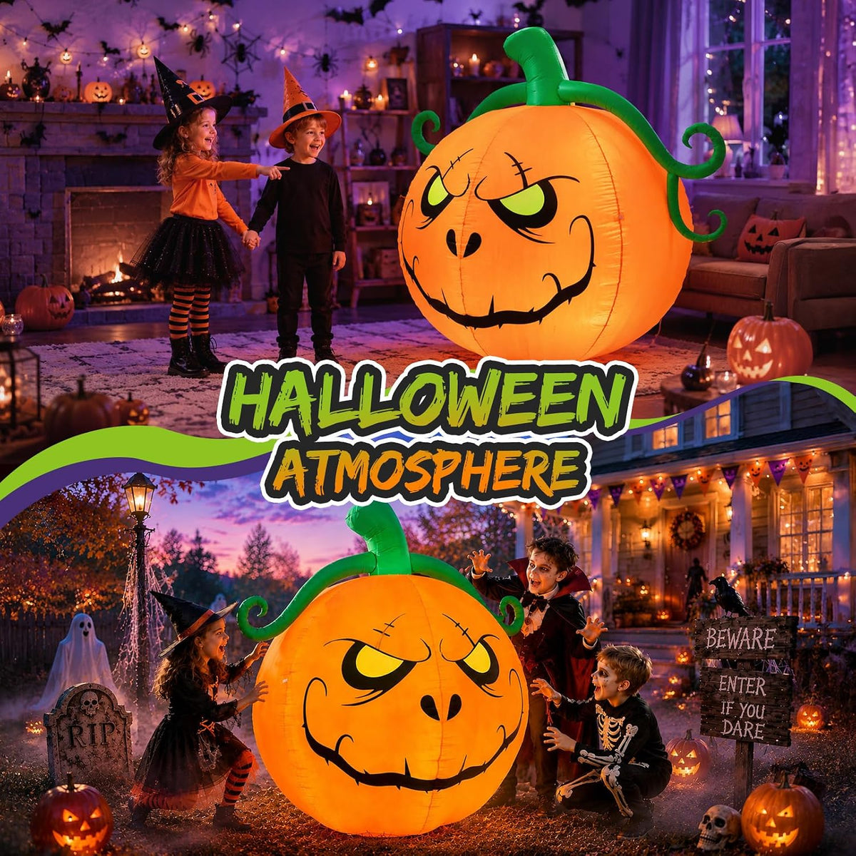5FT Halloween Inflatables Pumpkin Outdoor Decorations Yard Decor