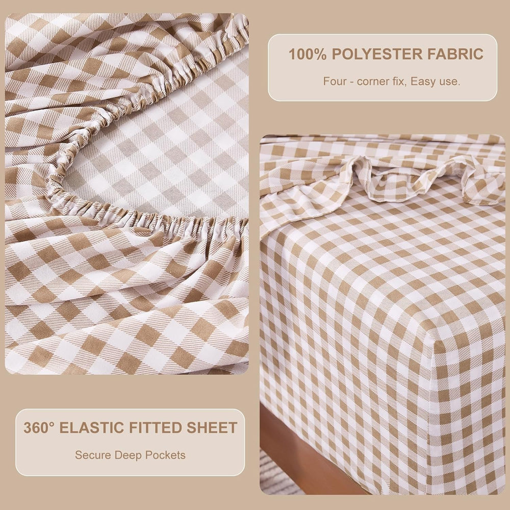 Gingham King Sheet Set, Lightweight Super Soft Brushed Microfiber Plaid Bed S...