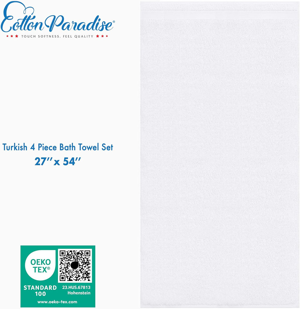 Cotton Paradise Turkish Bath Towels for Bathroom Soft XL 4 Piece Towel Set