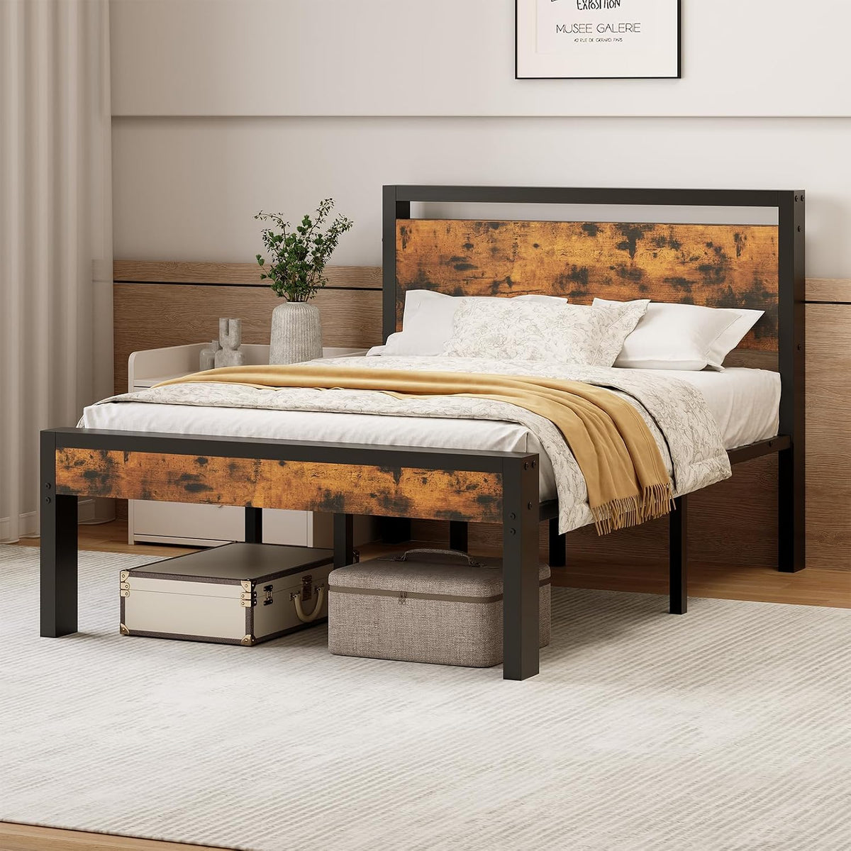 olixis metal twin bed frame with wood headboard, view 9