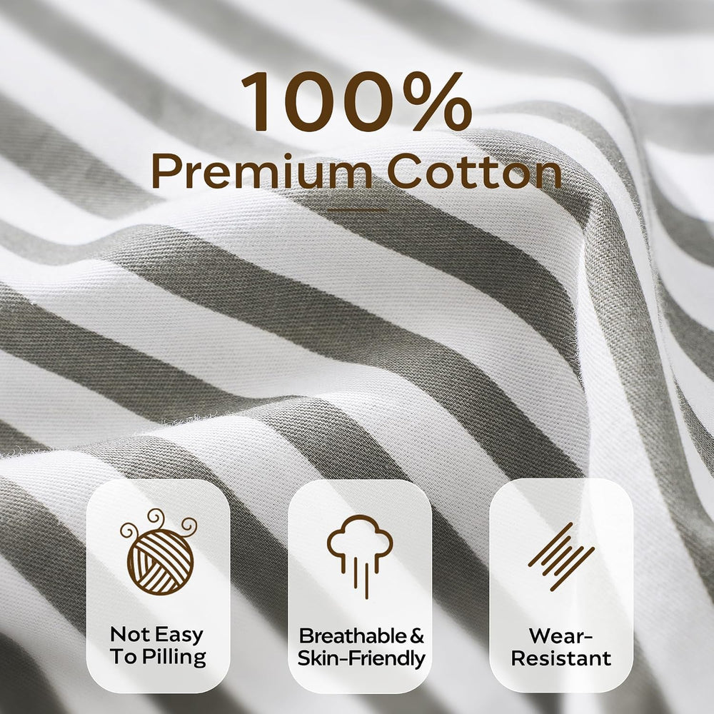 JELLYMONI 100% Cotton Classic Striped Duvet Cover Queen Set, Grey