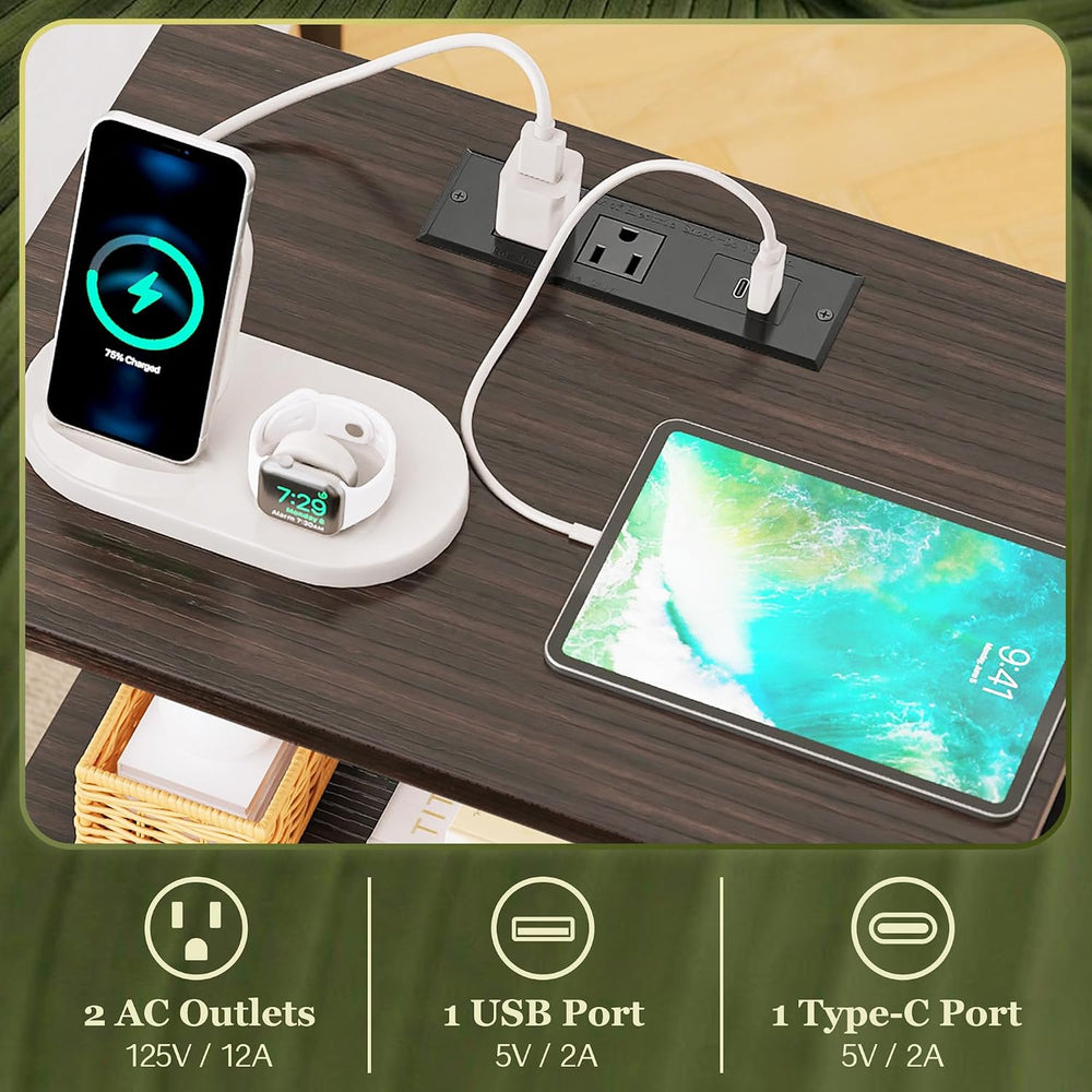 SUPERJARE Nightstand with Charging Station, USB-C Port, Bedside Table