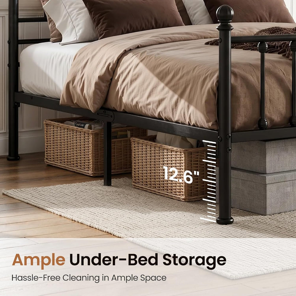 PHI VILLA Twin Size Bed Frame with Headboard and Footboard, Metal Bedframe