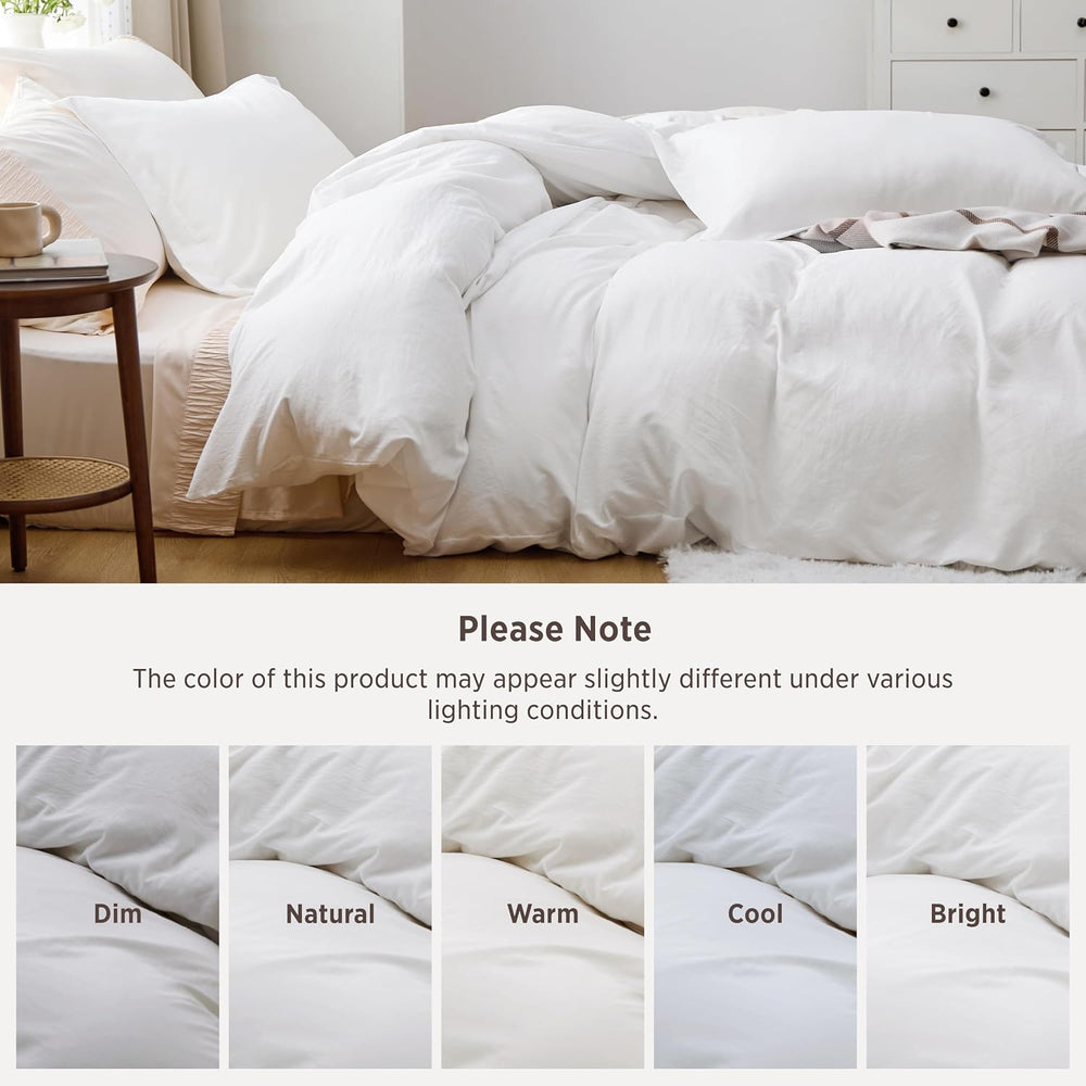 Bedsure Prewashed Duvet Cover King, Bedding Set with Zipper Closure, White