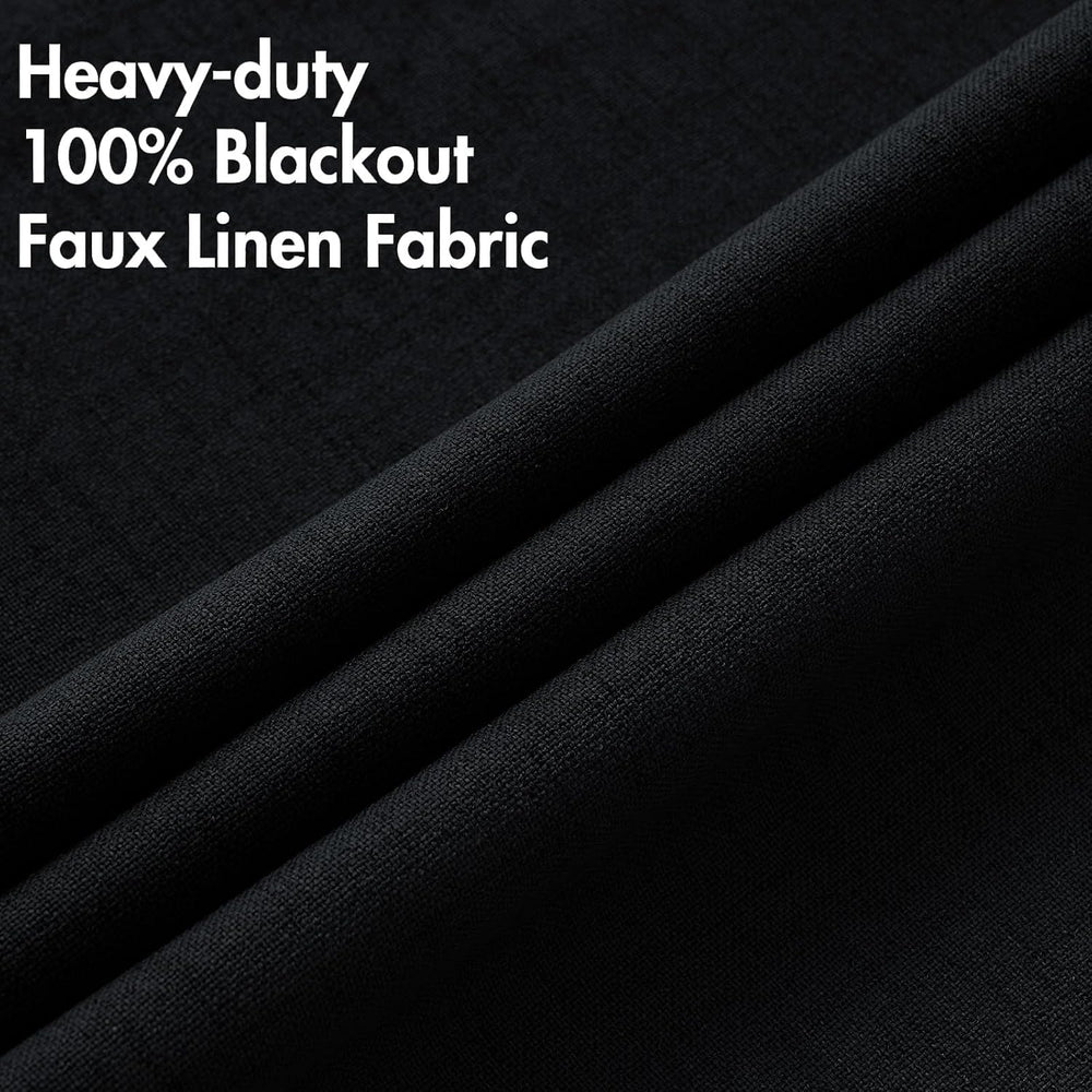 MIULEE 100% Blackout Linen Curtains for Bedroom 52x84 Inches Black