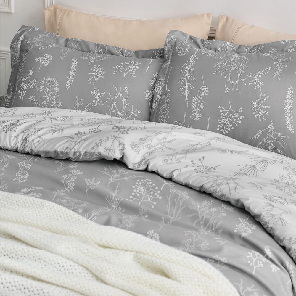 Bedsure Floral Comforter Set Cute Bedding Set Full Reversible Grey