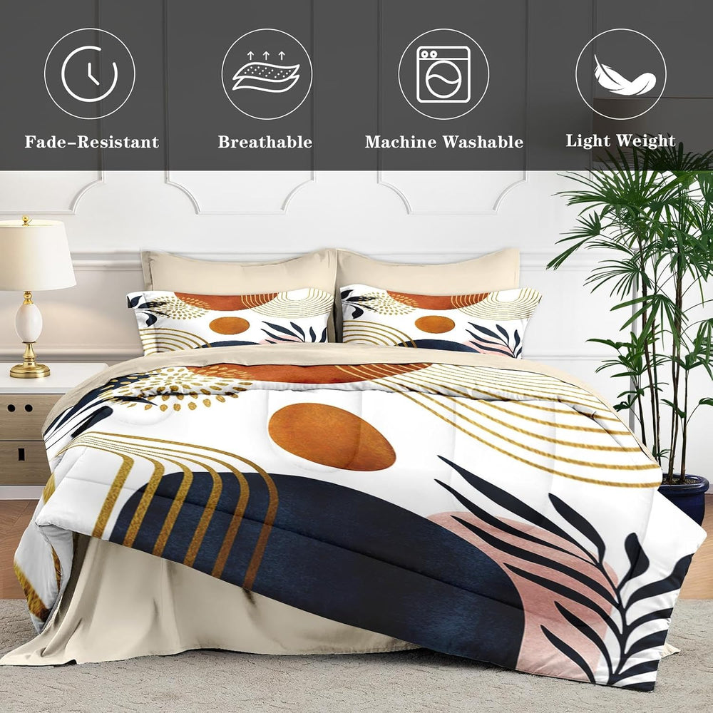WeCozy Full Comforter Set with Sheets, 7 Pieces Mid Century Bedding