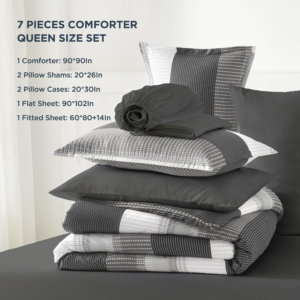 Andency Queen Comforter Set, Dark Grey, 7 Pieces