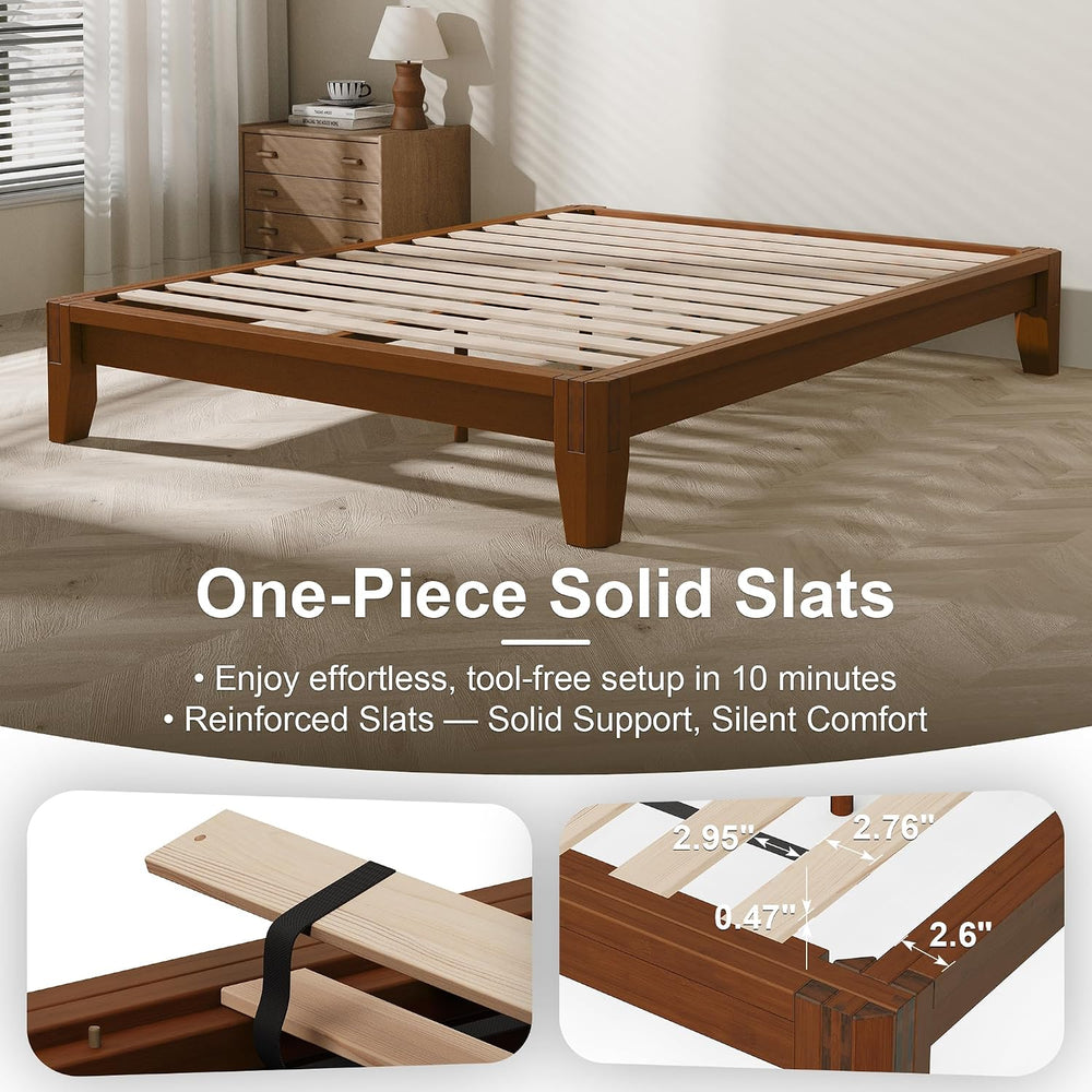 Dolonm Bamboo Platform Bed Frame Full Size, Mid-Century Modern Bed Frame, Flo...