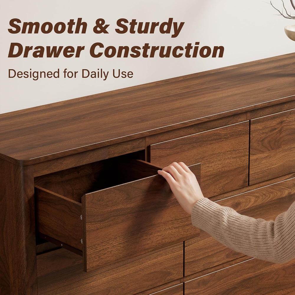63.1" Wide 10 Drawer Wood Dresser for Bedroom with Legs, Walnut