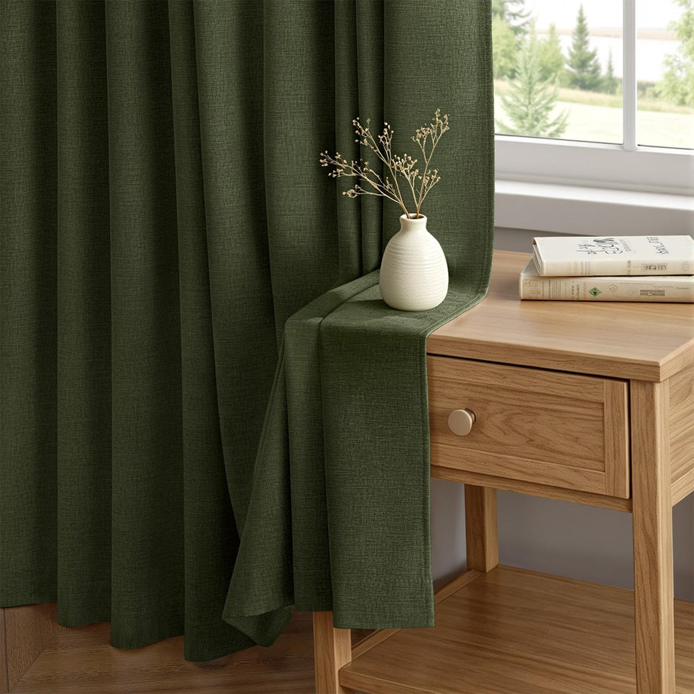 MIULEE Linen Textured 100% Blackout Curtains Drapes White Backing 96" Long
