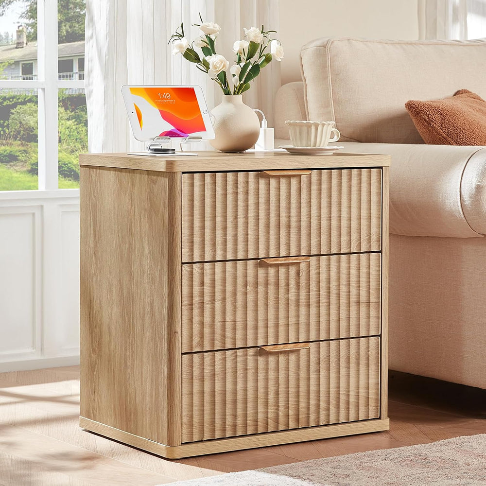 LEYAOYAO Fluted Dresser and 3 Drawers Nightstand Set of 2, Wood 48" Wide...
