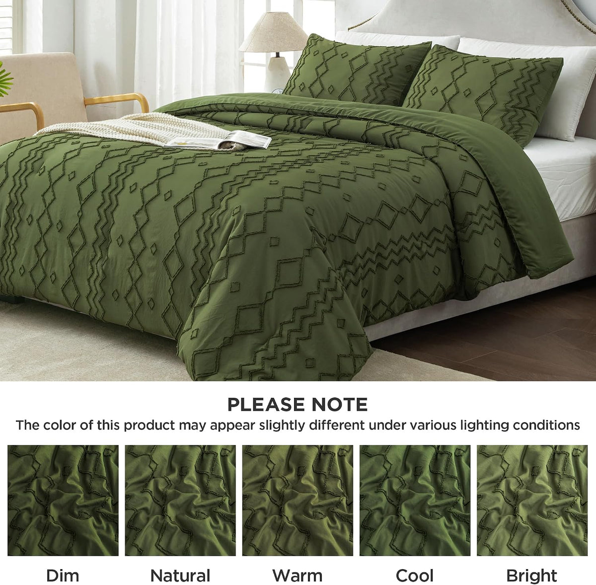 andency king size comforter set olive green, 3 on a desk or shelf
