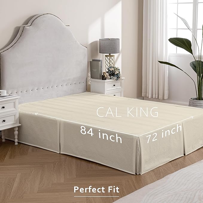 MIYE Pleated Waffle Weave Bed Skirt, Tailored Dust Ruffle 18 Inch Drop Easy Fit - Image 6
