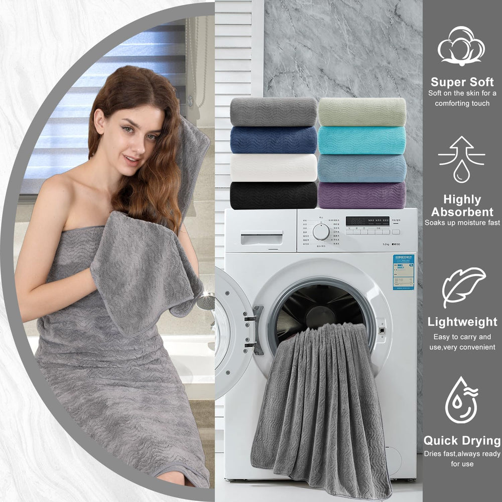 4 Piece Extra Large Bath Towel 35"x70" Oversized Bath Sheet Grey Ba...