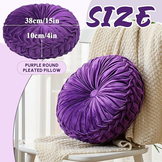 1 Pcs Round Throw Pillows Decorative Velvet Pleated Throw Pillows 15'' Diameter - Image 2