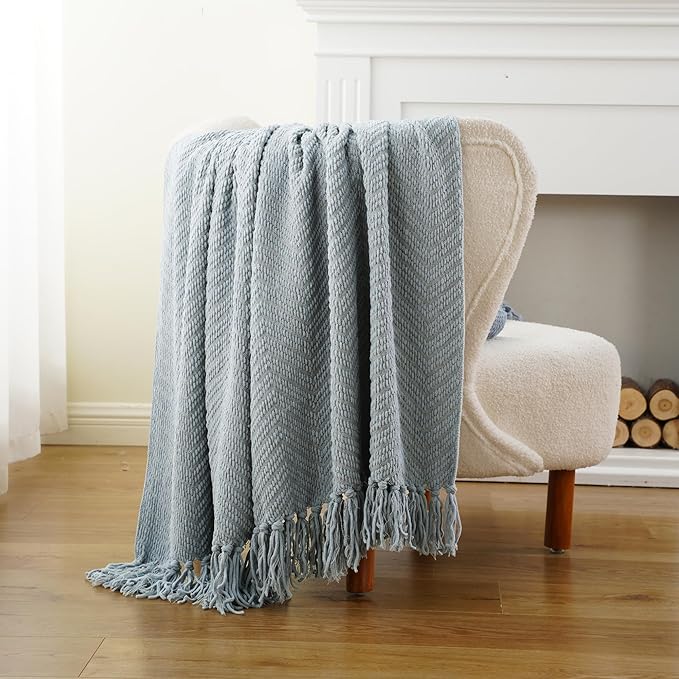 BATTILO HOME Bluish Grey Chenille Throw Blanket - Image 9