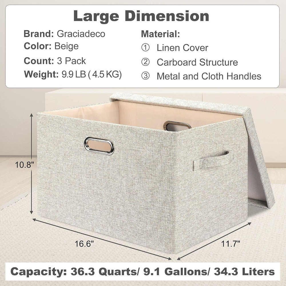 Graciadeco Large Quart Collapsible Stackable Storage Bins with Lids, 3 Packs ...