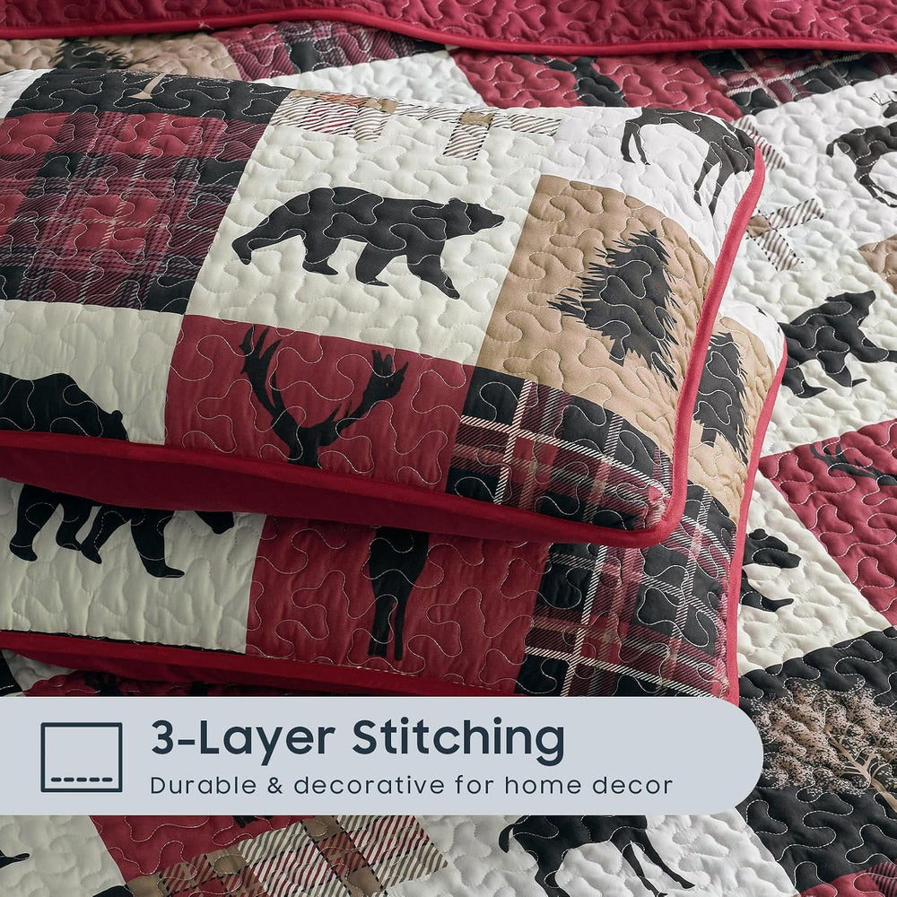 Wake In Cloud - Rustic Quilt Set, Cabin Lodge Christmas Bear Moose Deer Wildl...
