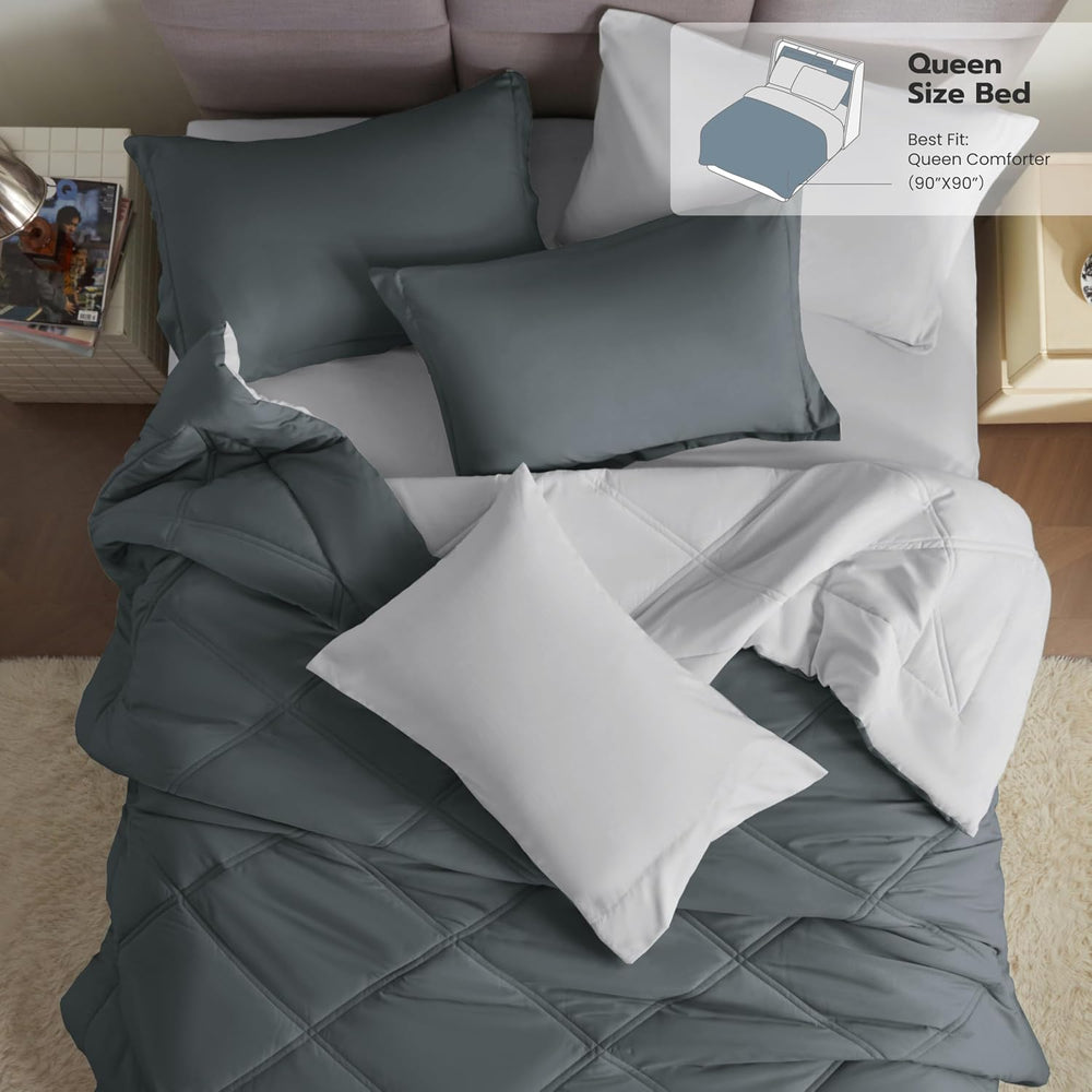 Joiedomi Queen Comforter Set with Sheets Dark Grey, 7 Pieces Queen Bed Set wi...