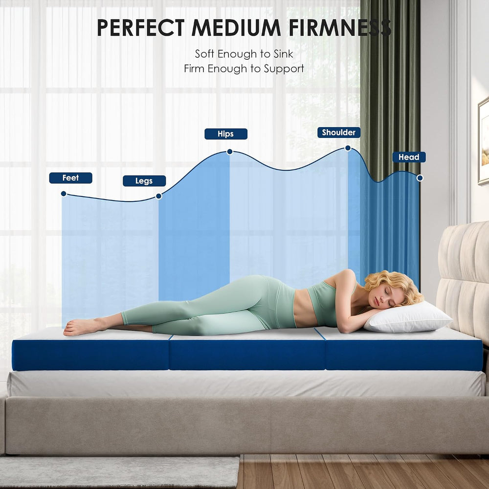 6 Inch Tri-Fold Mattress Twin Size, Portable Memory Foam Guest Bed