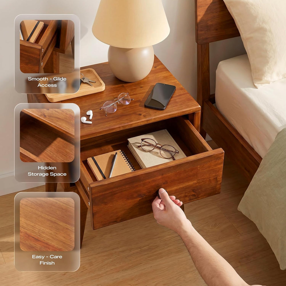 Acacia Sofia Nightstand with Drawer, Bedside Table, Solid Wood Bedside End Ta...